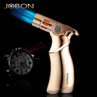JOBON Creative Metal Outdoor Windproof Butane Gas Lighter Blue Flame Turbo 4 Torch Jet Cigar Lighter Kitchen Baking BBQ Tools