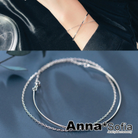 AnnaSofia 雙層細線環鍊 925純銀手環手鍊(銀系)