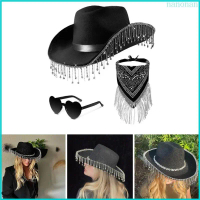 Nan Rhinestone Fringed Cowgirl Costume Set for Bachelorette Party Cowboy Hat Bandanas Women Bridal P