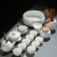 德化白瓷羊脂玉茶具套裝簡約現代辦公會客茶杯泡茶壺家用