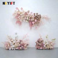 Pink Rose Peony Anthurium Hang Flower Row Arrangement Wedding Backdrop Arch KT Board Decor Floor Floral Event Party Photo Props
