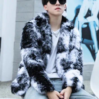 Fashion Men Artificial Fur Jacket Thick Warm Hairy Faux Fur Coat Streetwear Winter Overcoat Chic Colors Mixed Party Downy Coat