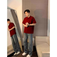 Maple Leaf Red Polo Shirt for Men, High-End Cool Short-Sleeve Shirt, Summer White Wine Red Collared 