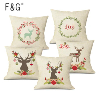 Christmas Deer Wreath Print Cushion Cover Merry Christmas Decoration Pillow Case for Home decor Xmas New Year Gift