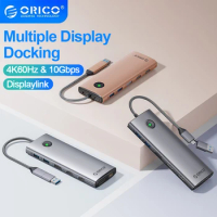 ORICO Type C Displaylink Docking Station Dual 4K60Hz HDMI-com 10Gbps USB HUB PD100W RJ45 3.5mm Adapter for Windows/Mac OS/Linux