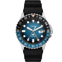 【FOSSIL】Blue 漸層藍海GMT手錶 黑色矽膠錶帶 46MM(FS6049)