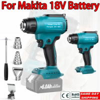 350W Electric Heat Gun for Makita 18V Battery Cordless Handheld Heat Gun +4 Nozzles Industrial Household Hair Dryer + Battery