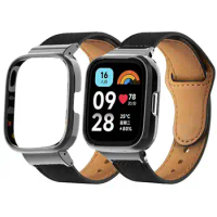 For Redmi Watch 3 Active Smart Watch Strap Leather Band + Metal Case Protector for Redmi Watch 3/2 Lite/Mi Watch Lite Bracelets