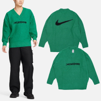 Nike 長袖 NSW Tech Pack Knit 男款 綠 黑 毛衣 寬版 深V領 針織 大Logo FB7810-324