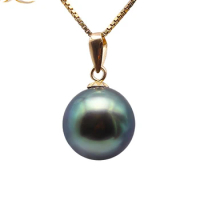 18 K Gold 10.0mm Peacock Green Tahitian Pendant Pearl South Sea Cultured Pendant 18 inches AAA Jewelry Gold 18k