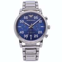 ARMANI低調的沉穩計時優質個性腕錶-銀+藍-AR11132