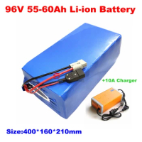 Brand cells 96v 60Ah battery 50Ah lithium battery 18650 li ion for bike 100A BMS motor tricycle scooter + 109.2v 10A charger