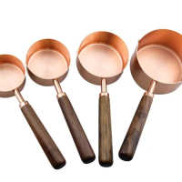 10sets 4pcs/set Stainless Steel Wood Handle Rose Gold Measuring Spoons for Liquid and Dry Ingredients WB212