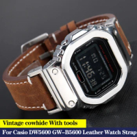 Vintage Cowhide Watchband For G-SHOCK Casio DW5600 DW-5600 GW-B5600 GW-M5610 GA2100 GA110 120 Retro Leather Watch Strap Bracelet