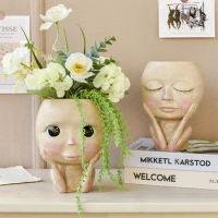 Cartoon Baby Big-eyes Resin Vase Chararter Flower Pots Planter Desk Display Furnishings Fower Arrangement Home Decoration Crafts