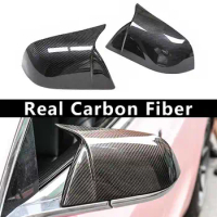 For Tesla Model 3 Y X S 2017-2021 2Pcs/Set Real Carbon Fiber Rear View Rearview Mirror Cover Horn Cap Car Accessories Sticker
