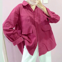 PM Fashion | Areum Korean Oversize - Baju Ootd Cewek Kemeja Atasan Wanita Pocket Shirt