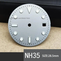 28.5mm NH35 Dial Sterile Green Luminous Watch Dial Face for SUB Seiko NH35 Automatic Mechanical Movement 3 O'Clock Crown Parts