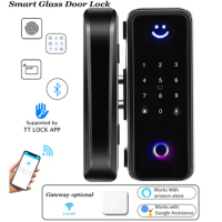 Glass Door Lock Bluetooth Wifi Gateway TTLock Fingerprint Password Electric Digital lock Alexa Google Wooden Smart door lock