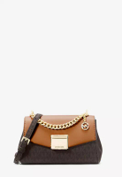 Michael Kors Michael Kors Lita Small Two-Tone Logo and Leather Crossbody Bag Brown