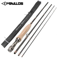 Mavllos 8FT 2.4M/9FT 2.7M Fly Fishing Rod Carbon Fiber 3/4 5/6 WT Medium Fast Action Cork Handle 4 Sec Lightweight River Fly Rod