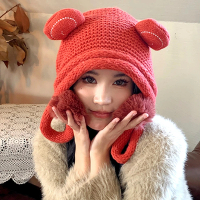 【Acorn 橡果】韓系針織護耳毛帽保暖防風耳罩毛球帽1744(紅色)