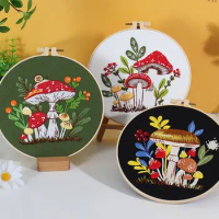 New Mushroom Hand Embroidery Kit Snail Mushroom Flower Cross Stitch Embroidery Handmade Starter Kit DIY Embroidery Accessories