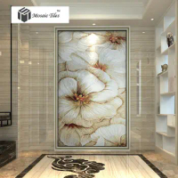 Customized Golden white glass mosaic wallpaper tile Home decor damask pattern