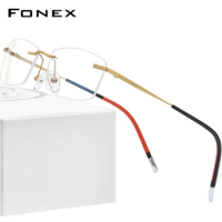 FONEX Rimless Titanium Eyeglasses Frame Men 2021 New Square Glasses Women Eyewear 9608