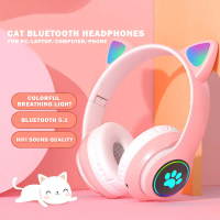 B39/P47 LED Bluetooth Cat Headphone Bluetooth 5.0 Headset Noise Cancelling Wireless Headphones With