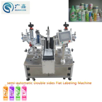 HX-808 Semi-automatic Flat Double Sides Labeling Machine for 1L 2L 5L Laundry Shampoo Bottle Adhesive Sticker