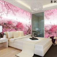 現代中式桃花壁紙古風景畫裝飾客廳沙發賓館酒店臥室床頭背景墻紙
