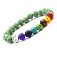 8mm Seven Chakras Tree of Life Mint Green Lava Stone Beads DIY Aromatherapy Essential Oil Diffuser Bracelet Yoga Jewelry