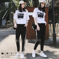 【QV8145】魔衣子-黑白配色短袖上衣長褲兩件式套裝