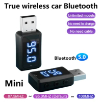 Car Bluetooth 5.3 Fm02 Mini Usb Transmitter Receiver with Led Display Handsfree Call Car Kit Auto Wireless Audio for Fm Radio
