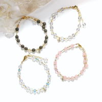 Lii Ji Clear Quartz Aurora Crysta Rose Quartz Pyrite 6mm American 14K Gold Filled Charms Bracelet Handmade Fashion Jewelry