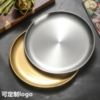 304不銹鋼韓式圓盤金色咖啡廳托盤水果盤蛋糕盤骨碟菜碟淺盤子