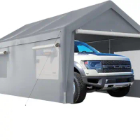 10'x20' Heavy Duty Carport, Garage Car Canopy, with Roll-up Ventilated Windows, Car Shelter w/Side Tarps for Car, Truck, Boat,Gr