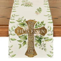 He Is Risen Easter Table Runner, Spring Summer Seasonal Holiday Kitchen Table Decorations for Wedding Home Party Decoration