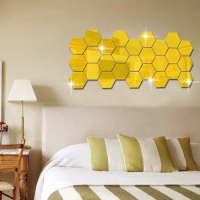 12Pcs 3D Mirror wall sticker Hexagon Vinyl Removable Wall Sticker Decal Home Decor DIY Art decorations Living room stickers