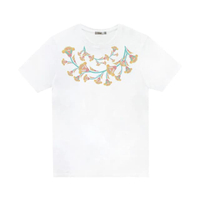 เสื้อยืด พิมพ์ลาย อียิปต์ ดอกไม้ช่วงคอ คริสตัล รุ่น TRUSS5517 สีขาว