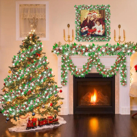 Vòng Hoa Giáng Sinh, Dài 2M, Tự Làm, Cây Thông Noel, Ruy Băng Ông Già Noel, Mặt Dây Chuyền Treo Vòng