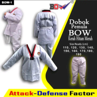 Dobok seragam Teakwondo pemula Kerah Merah Hitam