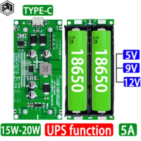 Type-C 15W 3A 18650 Lithium Battery Charger Module DC-DC Step Up Booster Fast Charge UPS Power Supply / Converter 5V 9V 12V