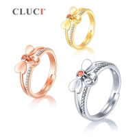 CLUCI Silver 925 Ring Rose Gold Color Adjustable Opening Rings for Women 925 Sterling Silver Zircon Butterfly Ring SR2194SB