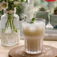 One Two Cups Gelas Kaca Aesthetic 320ml - Desain Vertical Pattern Elegan, Cocok untuk Kopi, Teh, Win
