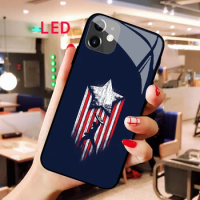 Captain America Luminous Tempered Glass phone case For Apple iphone 12 11 Pro Max XS mini Acoustic Control Protect LED new cover