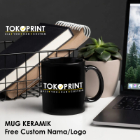 Bisa Custom Nama dan Logo Perusahaan MUG Keramik Gelas Kopi Produk Lokal Warna Hitam Print UV Anti L