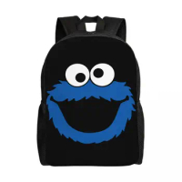 Custom Cartoon Sesame Street Travel Backpack Women Men School Laptop Bookbag Cookie Monster College Student Daypack Bags