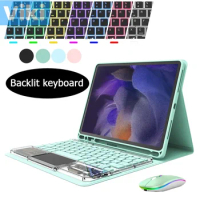 Crystal Backlit Keyboard Touchpad for Samsung Galaxy Tab S6 Lite Tab A7 Tab A8 Tab S7 Tab S8 Tab S9 Case with Pencil Holder Capa